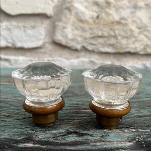 Two vintage Glass and Brass door knobs